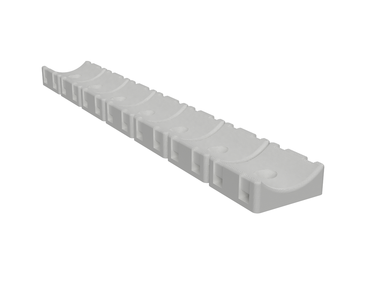Snap-off strip of 1-1/8 inch straight hose mounts, angled view