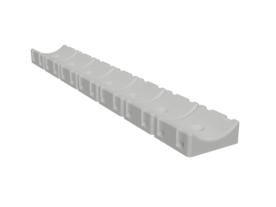 Snap-off strip of 1-1/8 inch straight hose mounts, angled view
