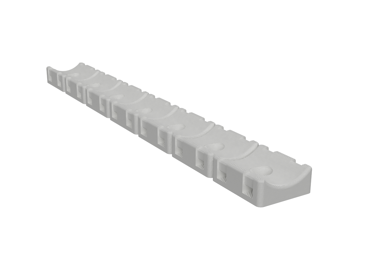 Snap-off strip of 3/4 inch straight hose mounts, angled view