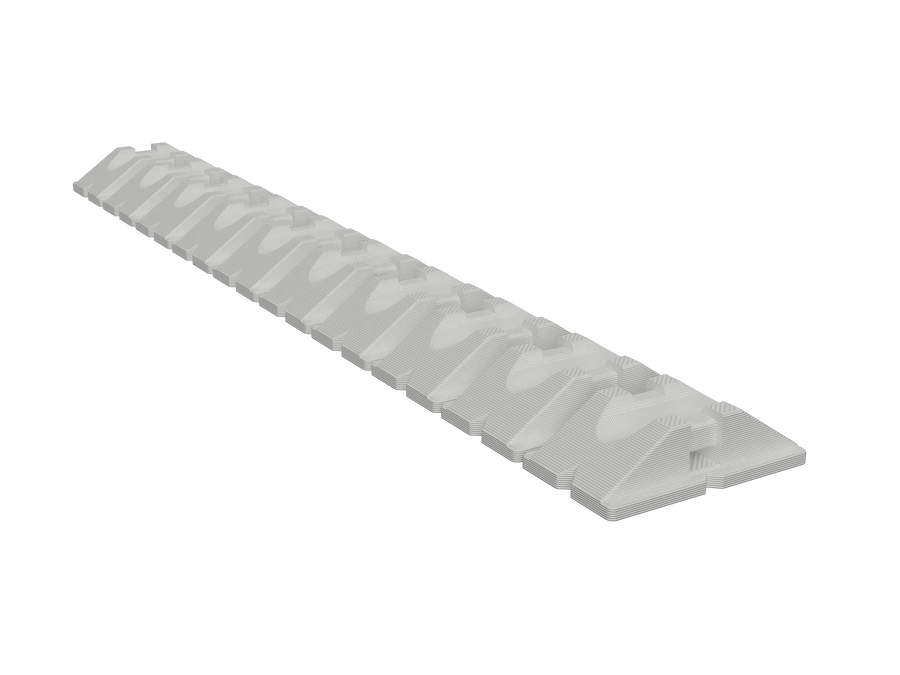 Strip of 10 white transducer cable mounts, angled view